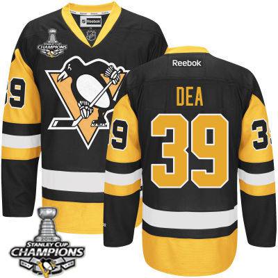 Youth Pittsburgh Penguins #39 Jean-Sebastien Dea Black With Gold Jersey With 2016 Stanley Cup Champions PatchJersey