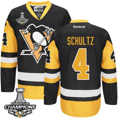 Youth Pittsburgh Penguins #4 Justin Schultz Black With Gold Jersey With 2016 Stanley Cup Champions Patch