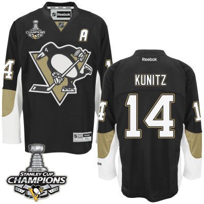 Youth Pittsburgh Penguins #14 Chris Kunitz Black Home A Patch Jersey with 2016 Stanley Cup Champions Patch