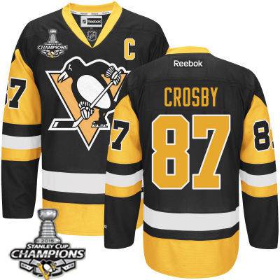 Youth Pittsburgh Penguins #87 Sidney Crosby Black With Gold C Patch Jersey With 2016 Stanley Cup Champions Patch