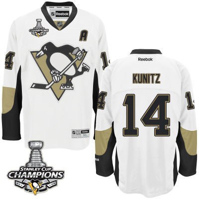 Youth Pittsburgh Penguins #14 Chris Kunitz White Away A Patch Jersey With 2016 Stanley Cup Champions Patch