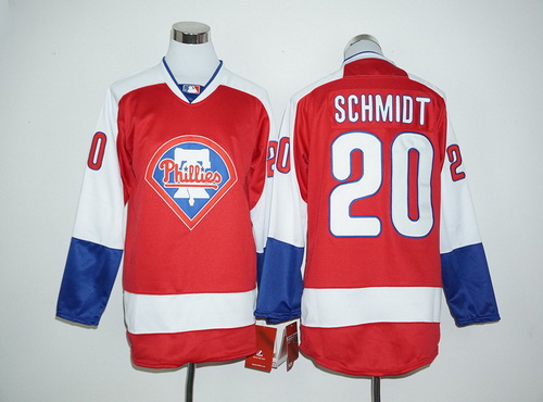 Philadelphia Phillies #20 Mike Schmidt Retired Red Long Sleeve Baseball Jersey