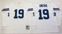 Indianapolis Colts #19 Johnny Unitas White Long-Sleeved Stitched Mitchell and Ness Jersey