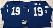 Indianapolis Colts #19 Johnny Unitas Blue Long-Sleeved Stitched Mitchell and Ness Jersey