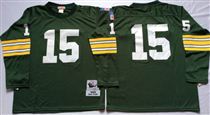 Green Bay Packers #15 Bart Starr Green Long-Sleeved Stitched Mitchell and Ness Jersey