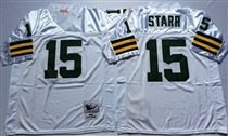 Green Bay Packers #15 Bart Starr White Stitched Mitchell and Ness Jersey
