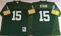 Green Bay Packers #15 Bart Starr Green Stitched Mitchell and Ness Jersey