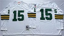Green Bay Packers #15 Bart Starr White Long-Sleeved Stitched Mitchell and Ness Jersey