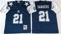 Dallas Cowboys #21 Deion Sanders Blue Thanksgivings Stitched Mitchell and Ness NFL Jersey