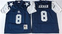 Dallas Cowboys #8 Troy Aikman Blue Thanksgiving Stitched Mitchell and Ness NFL Jersey