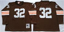 Cleveland Browns #32 Jim Brown Brown Long-Sleeved Stitched Mitchell and Ness Jersey