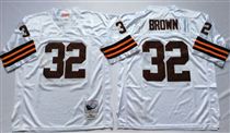 Cleveland Browns #32 Jim Brown White Short-Sleeved Stitched Mitchell and Ness Jersey