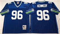 Seattle Seahawks #96 Cortez Kennedy Blue Stitched Mitchell and Ness Jersey