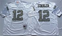Oakland Raiders #12 Ken Stabler White With Gray Number Stitched Mitchell and Ness Jersey