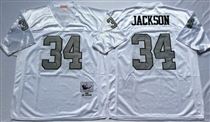 Oakland Raiders #34 Bo Jackson White With Gray Number Stitched Mitchell and Ness Jersey
