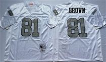 Oakland Raiders #81 Tim Brown White With Gray Number Stitched Mitchell and Ness Jersey