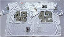 Oakland Raiders #42 Ronnie Lott White With Gray Number Stitched Mitchell and Ness Jersey