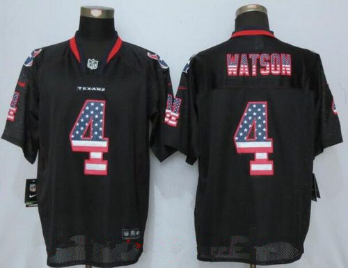 Nike Men's 2017 NFL Draft Houston Texans #4 Deshaun Watson Black USA Flag Fashion Stitched NFL Elite Jersey
