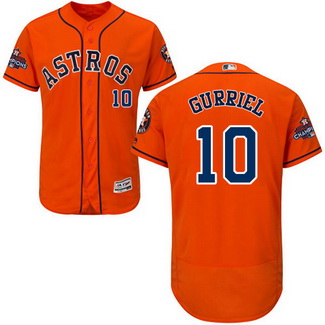 Men's MLB Houston Astros #10 Yuli Gurriel Orange 2017 World Series Champions Stitched Flexbase Jersey
