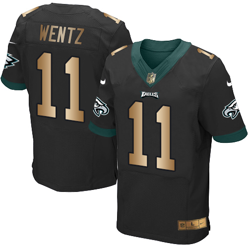 Nike Eagles #11 Carson Wentz Midnight Black Men's Stitched NFL New Elite Gold Jersey