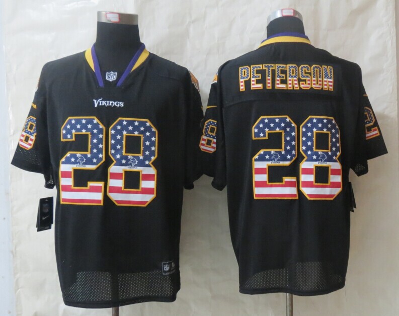 Nike Vikings #28 Peterson USA Flag Fashion Black Elite Jerseys