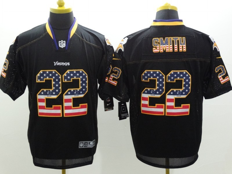 Nike Vikings #22 Smith USA Flag Fashion Black Elite Jerseys