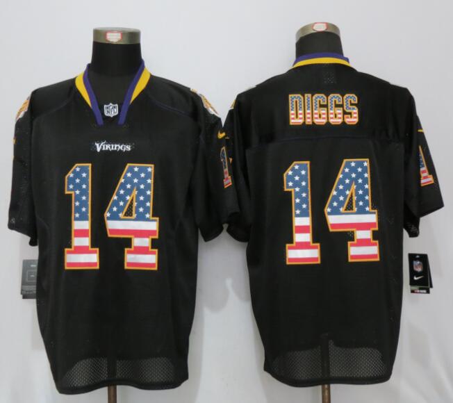Nike Vikings #14 Stefon Diggs Black USA Flag Fashion Elite Jersey