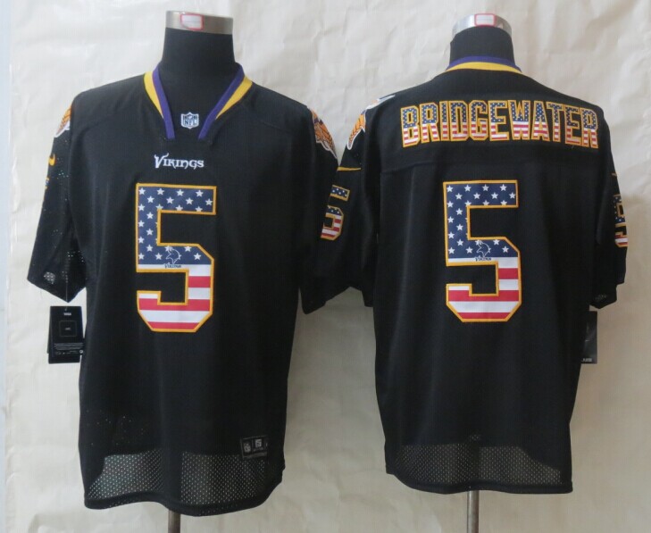 Nike Vikings #5 Bridgewater USA Flag Fashion Black Elite Jerseys