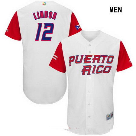 Men's Stitched Dominican Republic Baseball #12 Francisco Lindor Majestic White 2017 World Baseball Classic Authentic Jersey