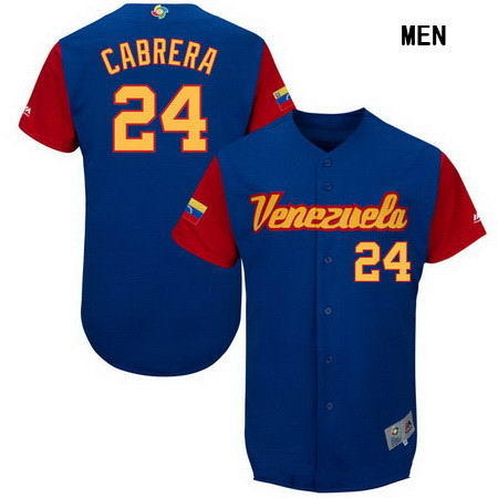 Men's Stitched Venezuela Baseball #24 Miguel Cabrera Majestic Royal 2017 World Baseball Classic Authentic Jersey