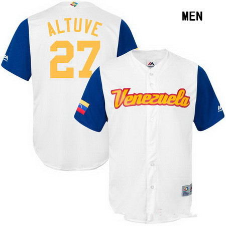 Men's Stitched Venezuela Baseball #27 Jose Altuve Majestic White 2017 World Baseball Classic Stitched Replica Jersey