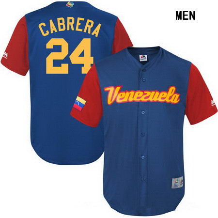 Men's Stitched Venezuela Baseball #24 Miguel Cabrera Majestic Royal 2017 World Baseball Classic Stitched Replica Jersey
