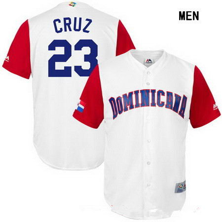Men's Stitched Dominican Republic Baseball 23 Nelson Cruz Majestic White 2017 World Baseball Classic Replica Jersey