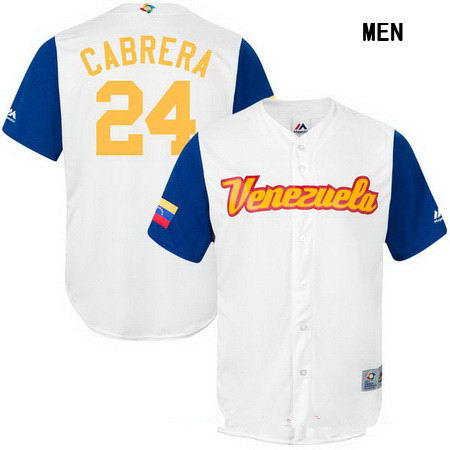 Men's Stitched Venezuela Baseball #24 Miguel Cabrera Majestic White 2017 World Baseball Classic Stitched Replica Jersey