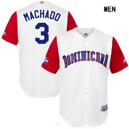 Men's Stitched Dominican Republic Baseball #3 Manny Machado Majestic White 2017 World Baseball Classic Replica Jersey