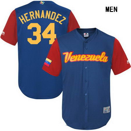 Men's Stitched Venezuela Baseball #34 Felix Hernandez Majestic Royal 2017 World Baseball Classic Stitched Replica Jersey