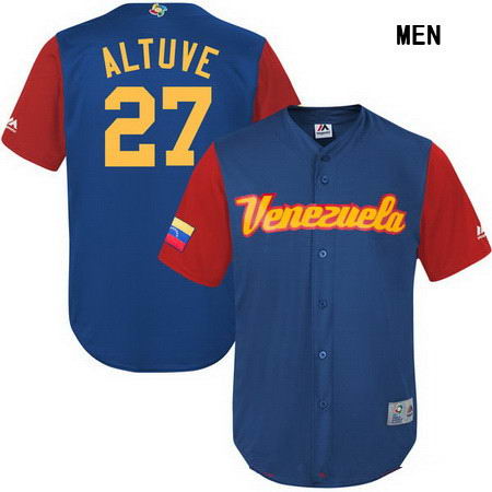 Men's Stitched Venezuela Baseball #27 Jose Altuve Majestic Blue 2017 World Baseball Classic Stitched Replica Jersey