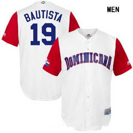 Men's Stitched Dominican Republic Baseball #19 Jose Bautista Majestic White 2017 World Baseball Classic Replica Jersey