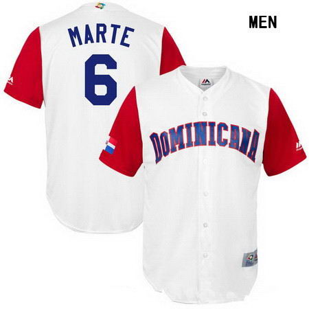 Men's Stitched Dominican Republic Baseball #6 Starling Marte Majestic White 2017 World Baseball Classic Replica Jersey