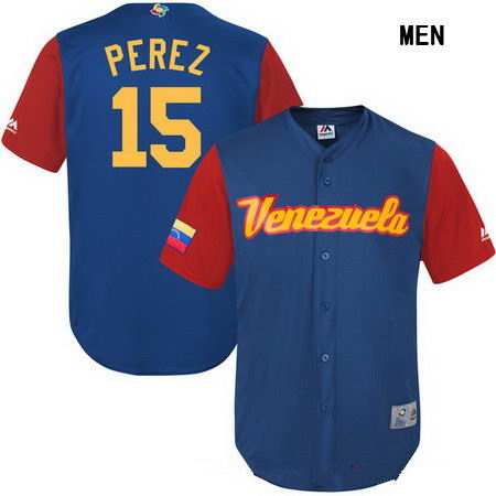 Men's Stitched Venezuela Baseball #15 Salvador Perez Majestic Royal 2017 World Baseball Classic Stitched Replica Jersey