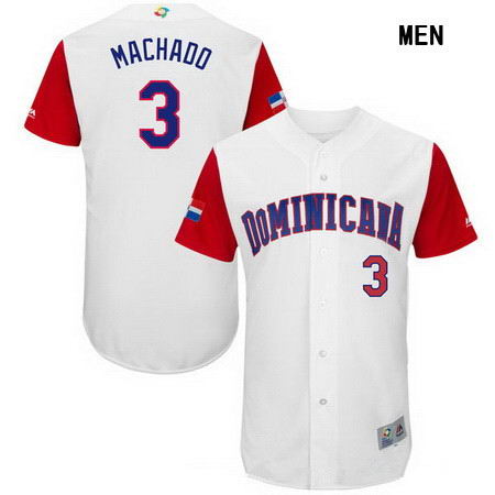 Men's Stitched Dominican Republic Baseball #3 Manny Machado Majestic White 2017 World Baseball Classic Authentic Jersey