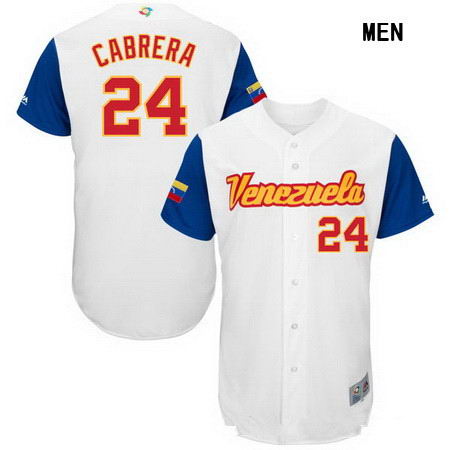 Men's Stitched Venezuela Baseball #24 Miguel Cabrera Majestic White 2017 World Baseball Classic Authentic Jersey