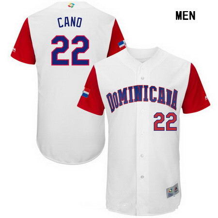 Men's Stitched Dominican Republic Baseball #22 Robinson Cano Majestic White 2017 World Baseball Classic Authentic Jersey