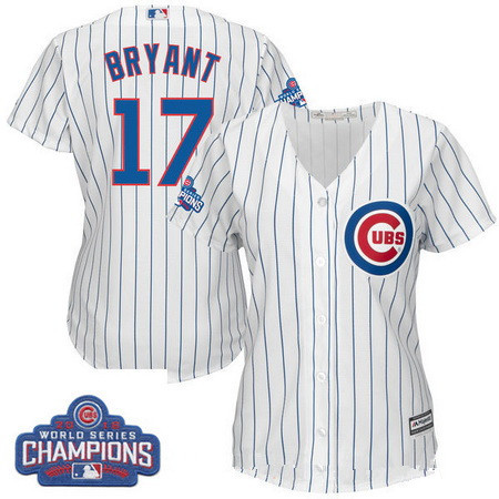 Women's Chicago Cubs #17 Kris Bryant Majestic Home White 2016 World Series Champions Women Jersey