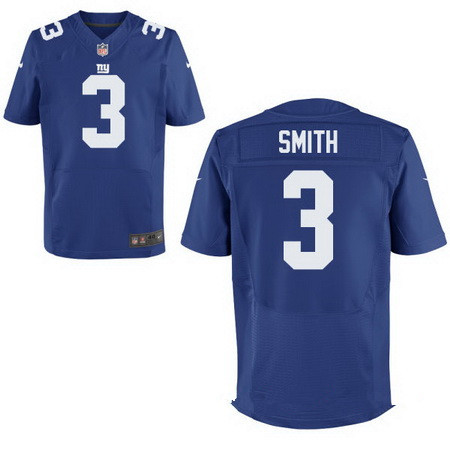 Men's New York Giants #3 Geno Smith Royal Blue Team Color Nike Stitched Elite Jersey