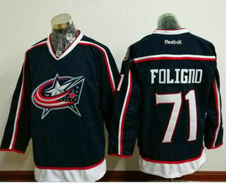 Men's Stitched NHL Columbus Blue Jackets #71 Nick Foligno Navy Blue Home Reebok Hockey Jersey