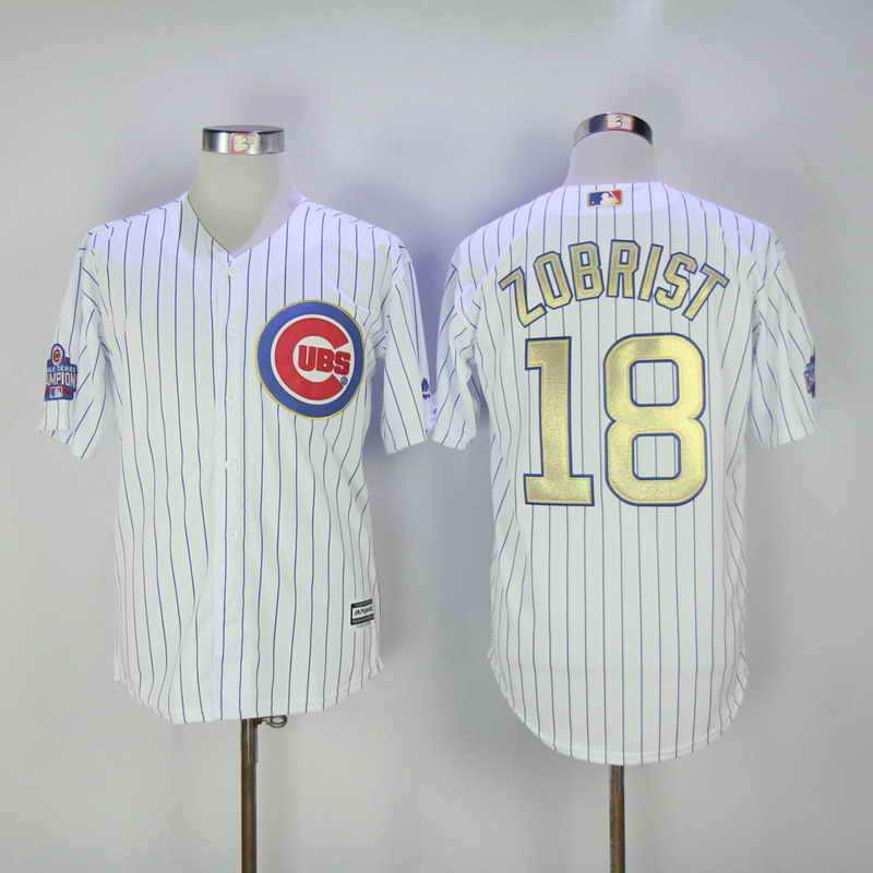 Women's Chicago Cubs #18 Ben Zobrist White World Series Champions Gold Stitched MLB Majestic