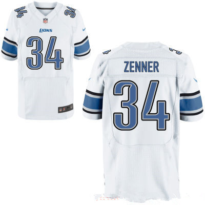 Men's Stitched Detroit Lions #34 Zach Zenner White NFL Nike Elite Jersey