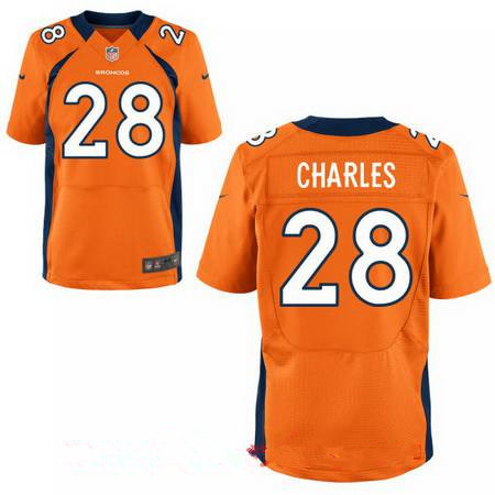 Men's Stitched Denver Broncos #28 Jamaal Charles Orange Nike Elite Jersey