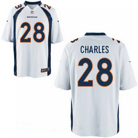 Men's Stitched Denver Broncos #28 Jamaal Charles White Nike Elite Jersey